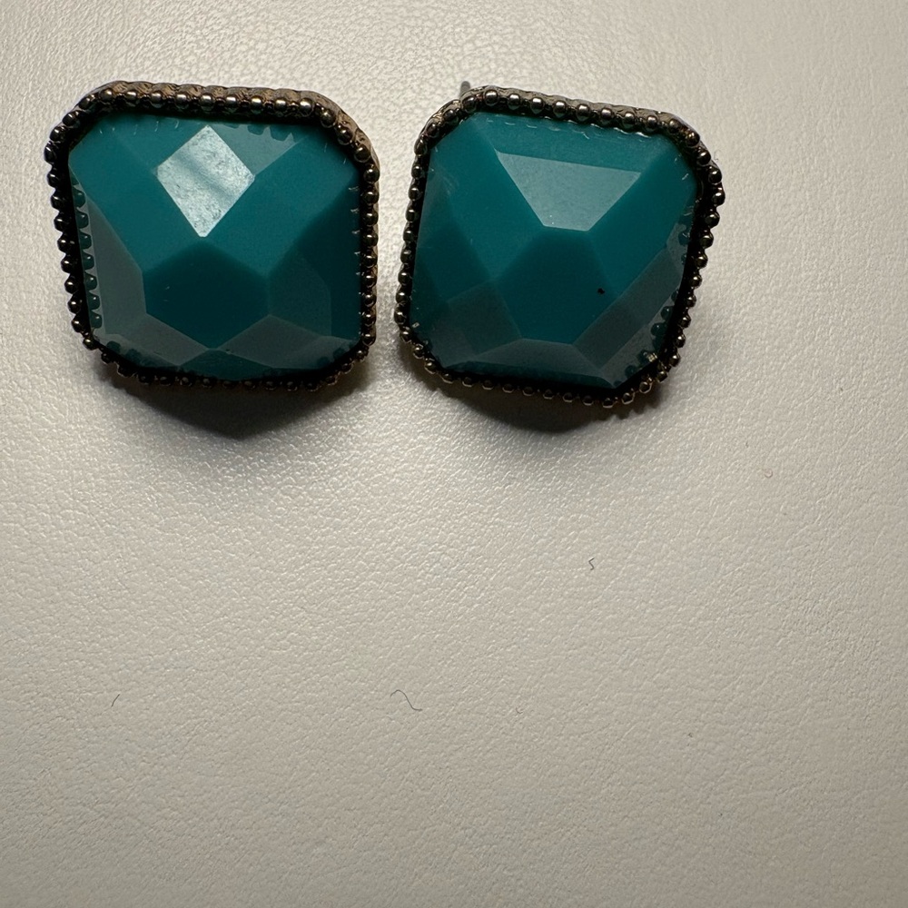 Vintage Teal Geometric Stud Earrings